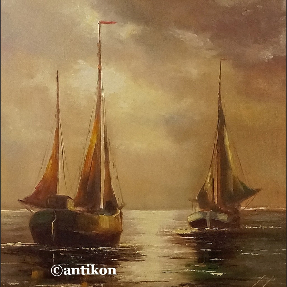 Stary obraz  olej marynistyka w złotej ramie 