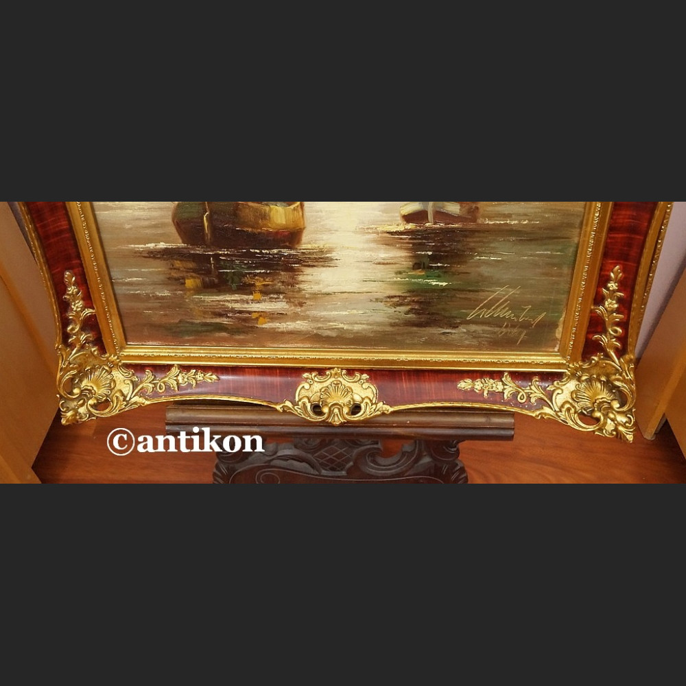 Stary obraz  olej marynistyka w złotej ramie 