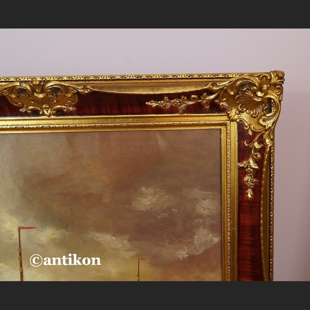 Stary obraz  olej marynistyka w złotej ramie 