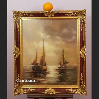 Stary obraz  olej marynistyka w złotej ramie 