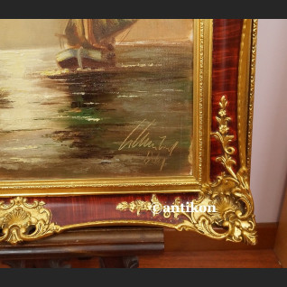 Stary obraz  olej marynistyka w złotej ramie 