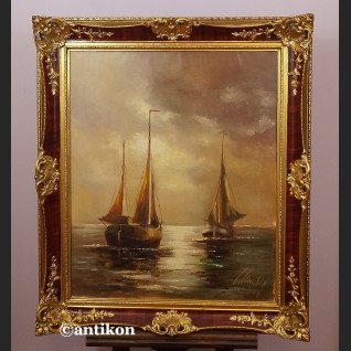 Stary obraz  olej marynistyka w złotej ramie 