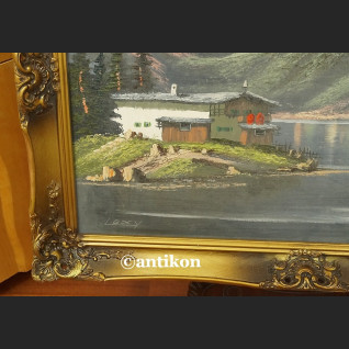 Pejzaż górski obraz olejny z chatą 