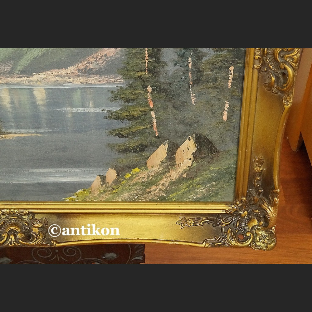 Pejzaż górski obraz olejny z chatą 