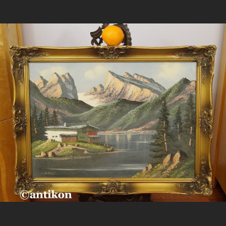 Pejzaż górski obraz olejny z chatą 