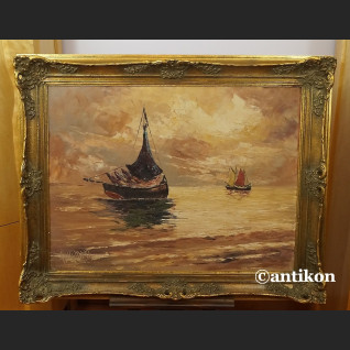 Stary obraz  morze impresja o zachodzie słońca 