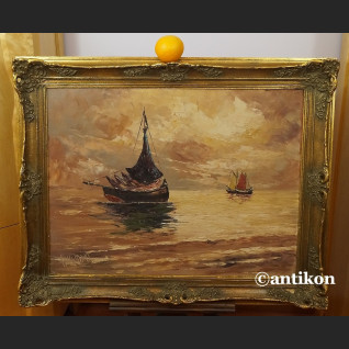 Stary obraz  morze impresja o zachodzie słońca 