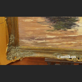 Stary obraz  morze impresja o zachodzie słońca 