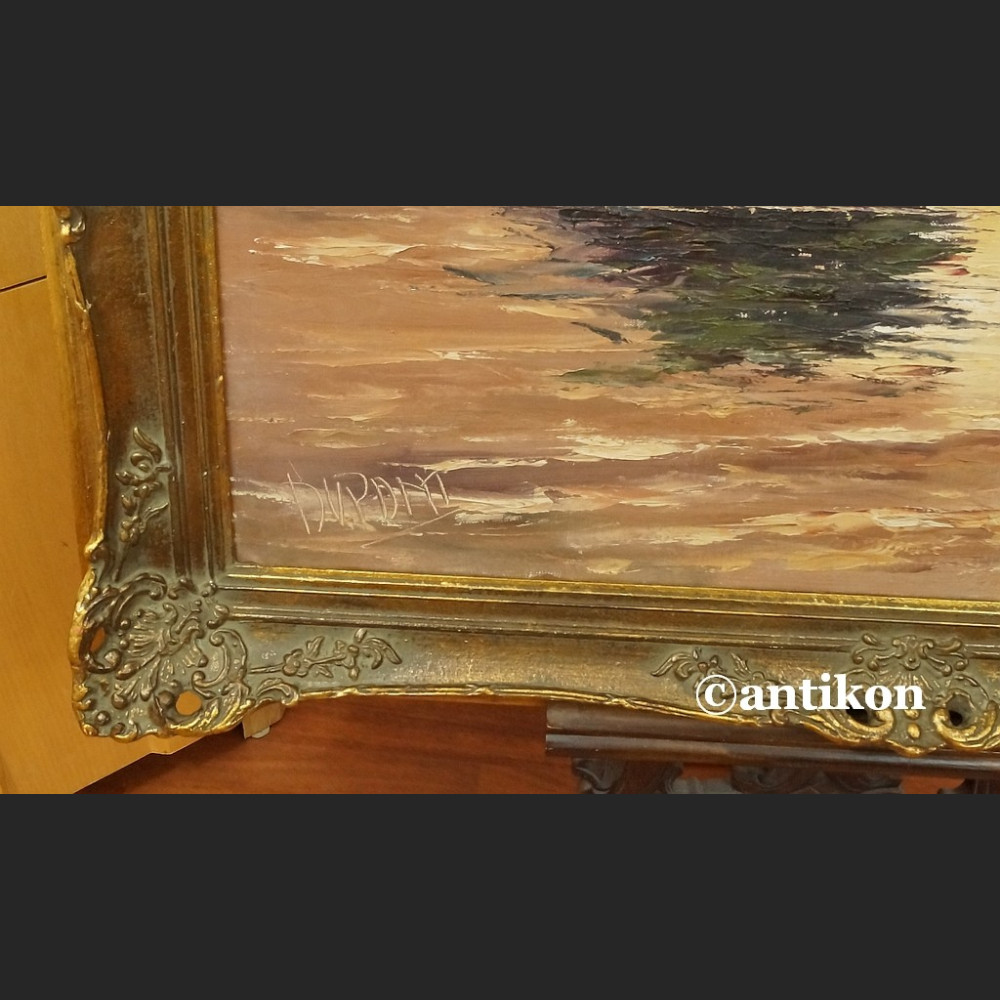 Stary obraz  morze impresja o zachodzie słońca 