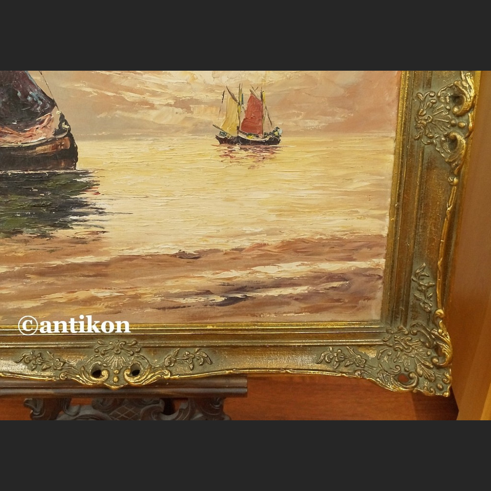 Stary obraz  morze impresja o zachodzie słońca 