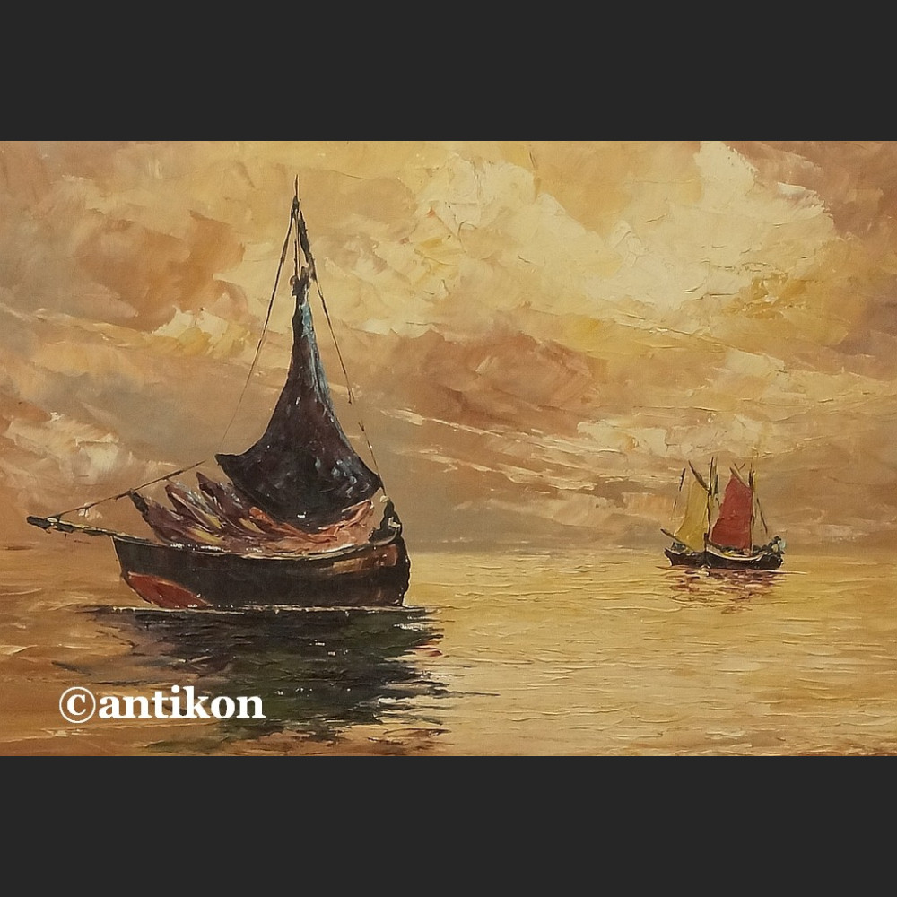 Stary obraz  morze impresja o zachodzie słońca 