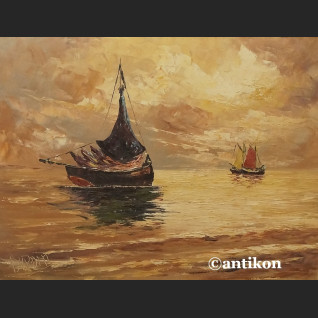 Stary obraz  morze impresja o zachodzie słońca 