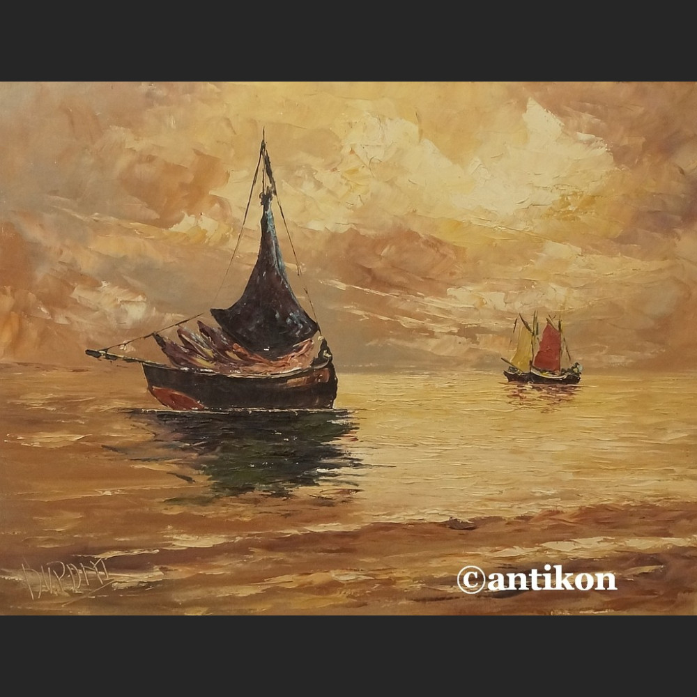 Stary obraz  morze impresja o zachodzie słońca 