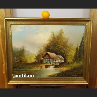 Malarstwo aukcyjne stary obraz młyn wodny