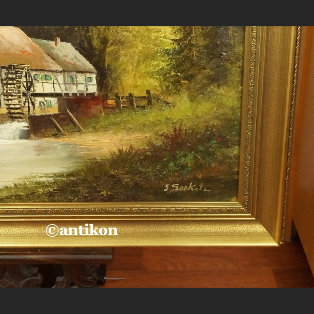 Malarstwo aukcyjne stary obraz młyn wodny