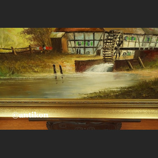 Malarstwo aukcyjne stary obraz młyn wodny