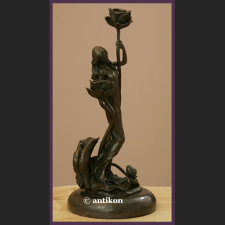 Świecznik secesja brąz kobieta z nenufarami