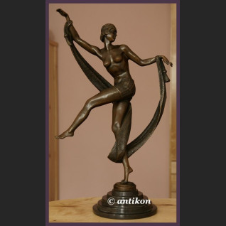 WSPANIAŁY BRĄZ TANCERKA Z SZALEM RZEŹBA ART DECO AKT SYGNOWANY