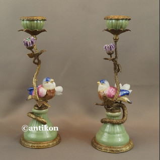 Para świeczników z ptaszkami porcelana z brązem cudowne Para świeczników z ptaszkami porcelana z brązem cudowne