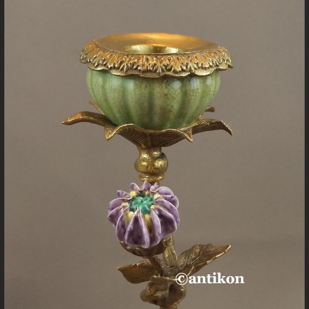 Para świeczników z ptaszkami porcelana z brązem cudowne Para świeczników z ptaszkami porcelana z brązem cudowne