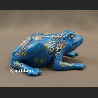 Żaba na szczęście porcelanowa niebieska 