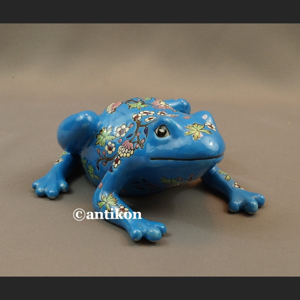 Żaba na szczęście porcelanowa niebieska 