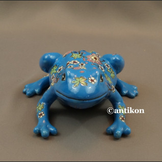 Żaba na szczęście porcelanowa niebieska 