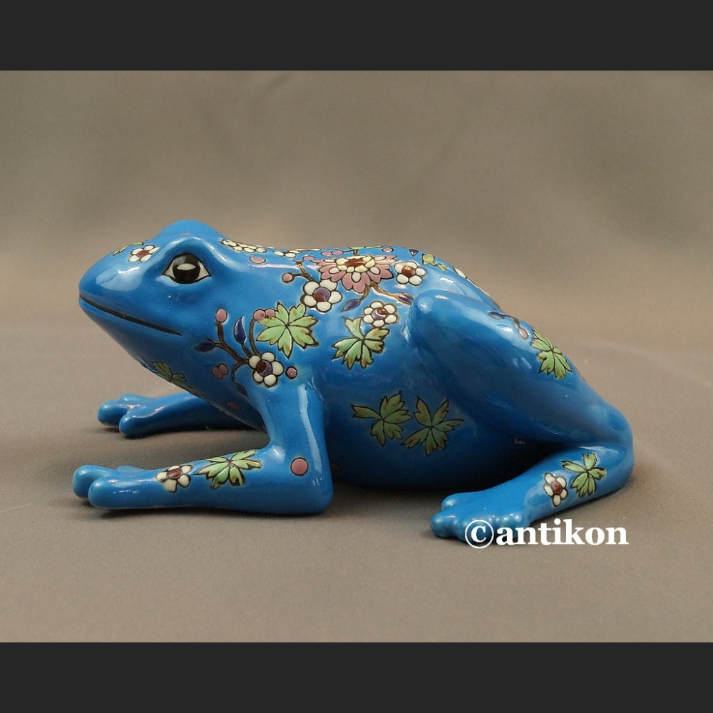 Żaba na szczęście porcelanowa niebieska 