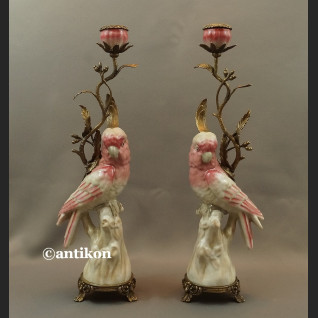 Świeczniki z papugami para porcelanowe ogromne Świeczniki z papugami para porcelanowe ogromne