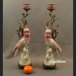 Świeczniki z papugami para porcelanowe ogromne 