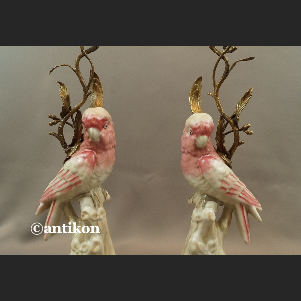 Świeczniki z papugami para porcelanowe ogromne Świeczniki z papugami para porcelanowe ogromne