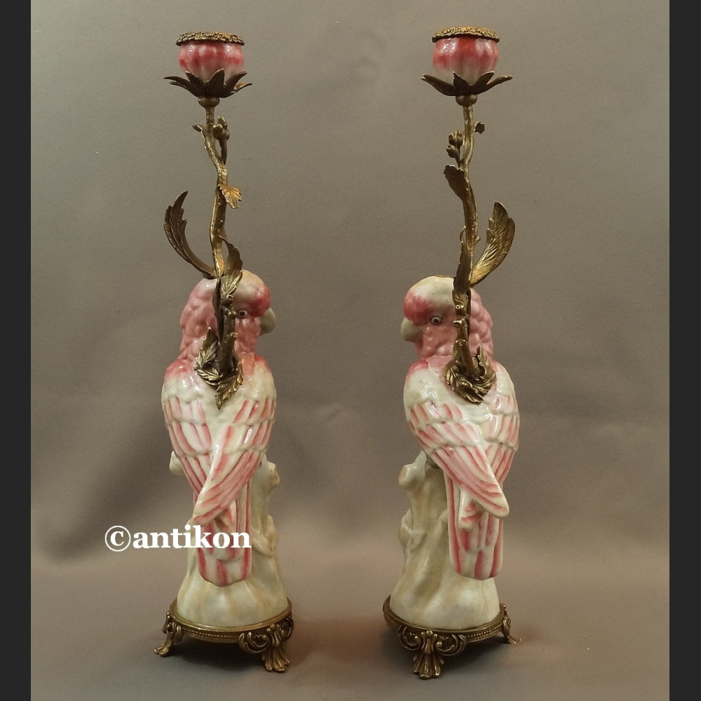 Świeczniki z papugami para porcelanowe ogromne Świeczniki z papugami para porcelanowe ogromne