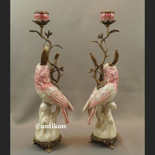 Świeczniki z papugami para porcelanowe ogromne Świeczniki z papugami para porcelanowe ogromne