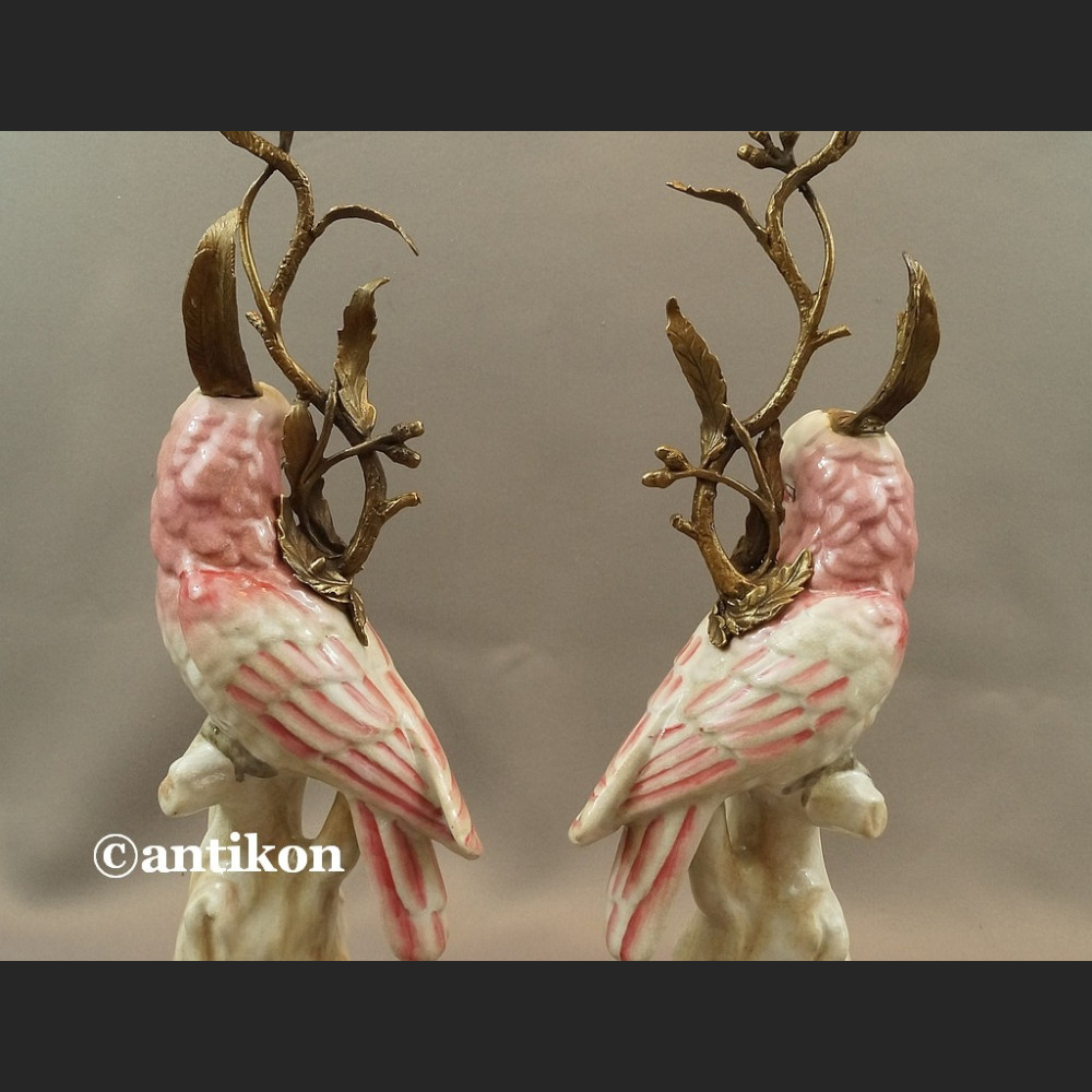 Świeczniki z papugami para porcelanowe ogromne Świeczniki z papugami para porcelanowe ogromne