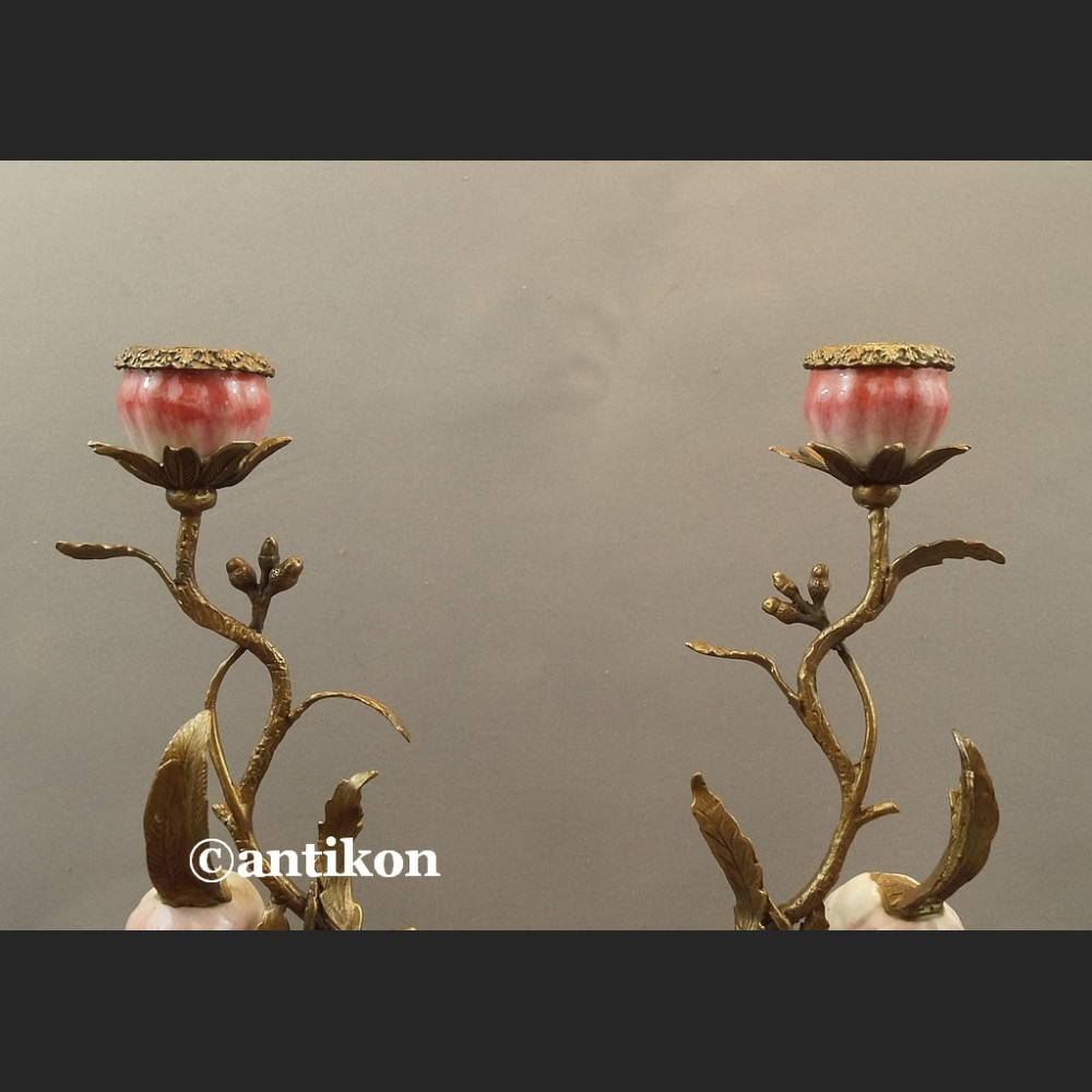 Świeczniki z papugami para porcelanowe ogromne Świeczniki z papugami para porcelanowe ogromne