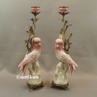 Świeczniki z papugami para porcelanowe ogromne Świeczniki z papugami para porcelanowe ogromne