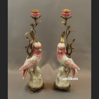 Świeczniki z papugami para porcelanowe ogromne Świeczniki z papugami para porcelanowe ogromne