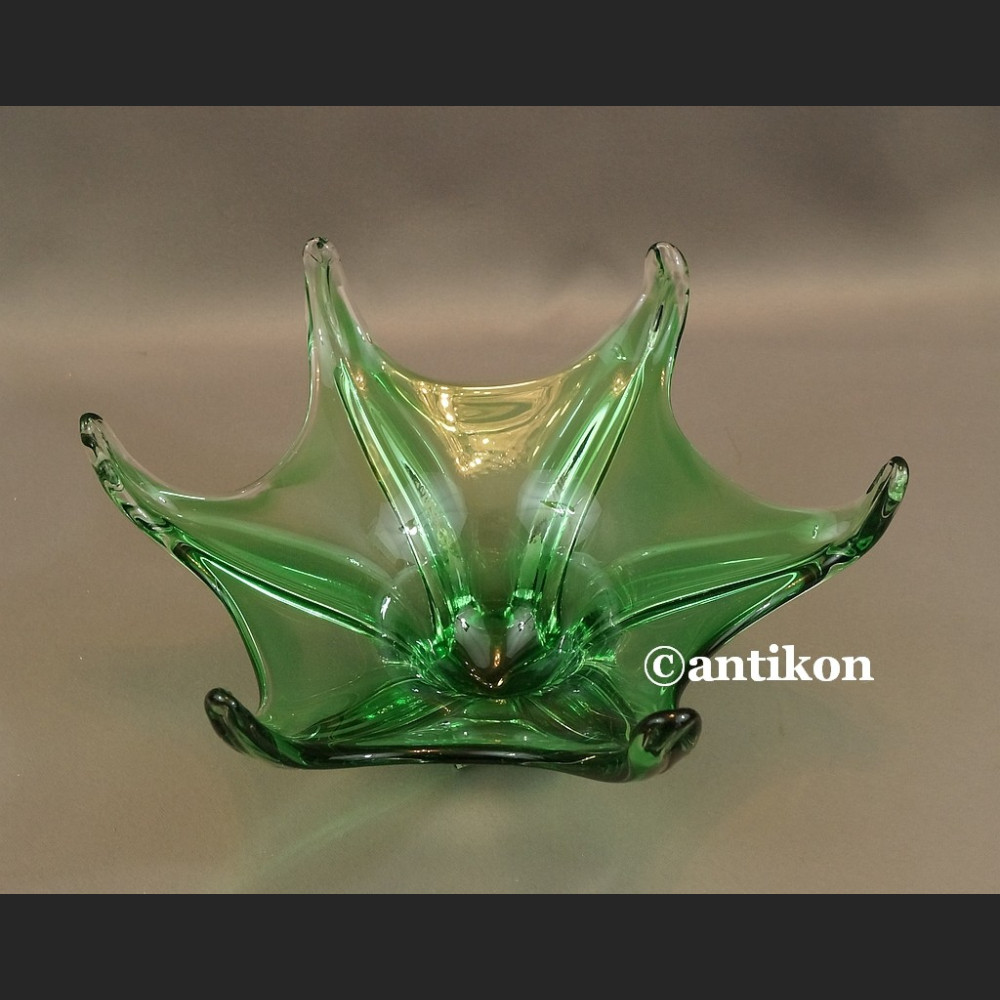 Patera szklana zielona rozgwiazda artystyczne szkło 