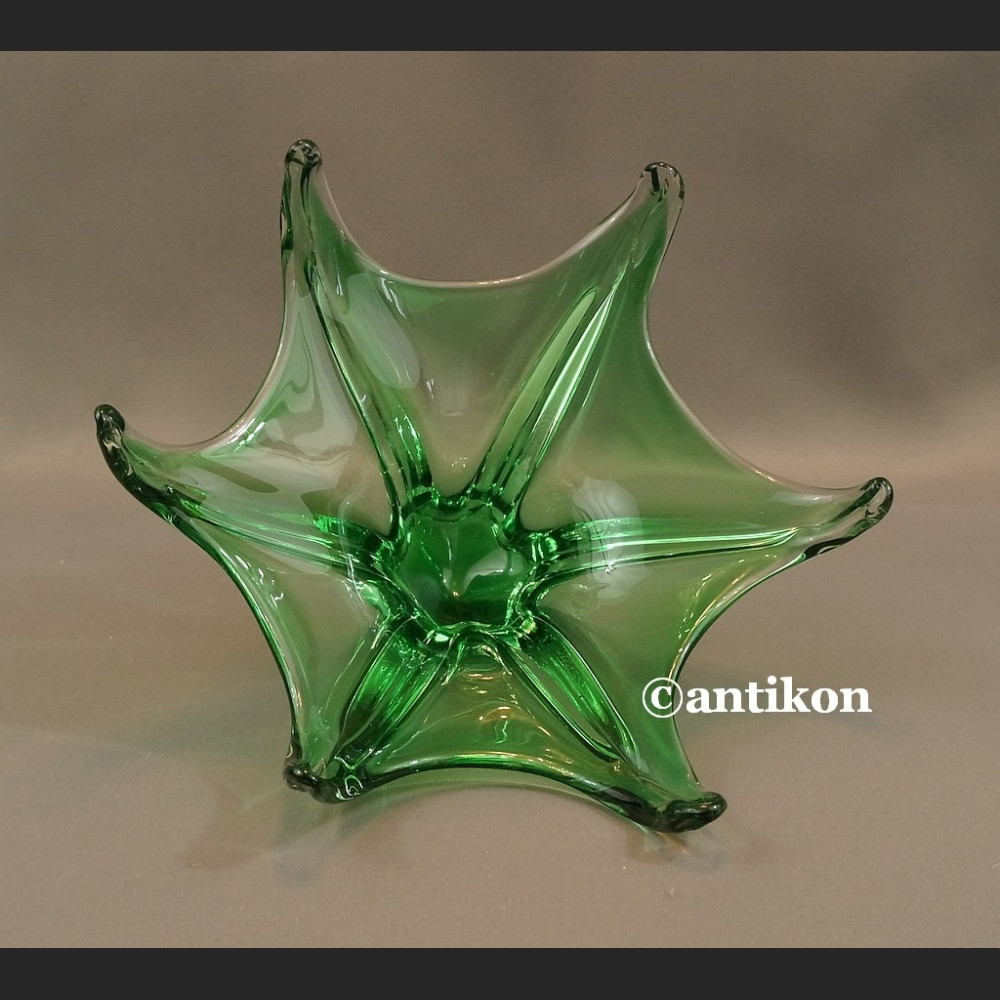 Patera szklana zielona rozgwiazda artystyczne szkło 