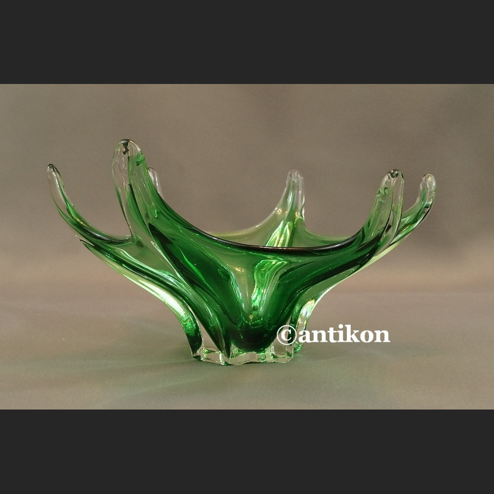 Patera szklana zielona rozgwiazda artystyczne szkło 