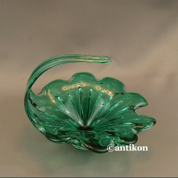 Patera Murano zielony kwiat koszyk artystyczne szkło 