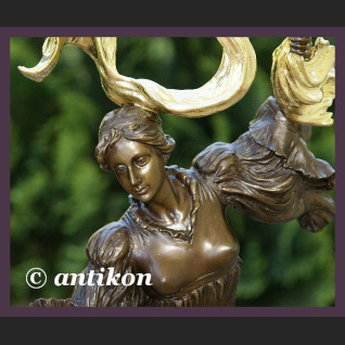 ZŁOCONY OGROMNY BRĄZ SECESJA KOBIETA Z SZARFĄ WSPANIAŁA RZEŹBA