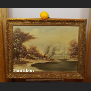 Obraz olejny Zima zimowy pejzaż z chatą