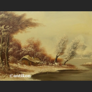 Obraz olejny Zima zimowy pejzaż z chatą Obraz olejny Zima zimowy pejzaż z chatą