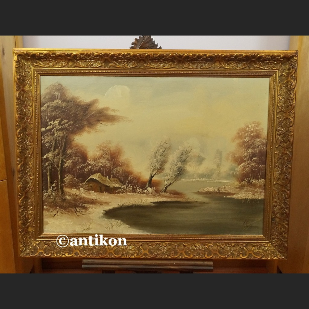 Obraz olejny Zima zimowy pejzaż z chatą Obraz olejny Zima zimowy pejzaż z chatą