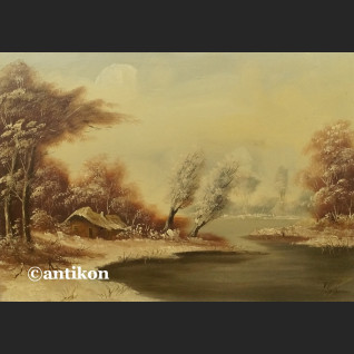 Obraz olejny Zima zimowy pejzaż z chatą Obraz olejny Zima zimowy pejzaż z chatą