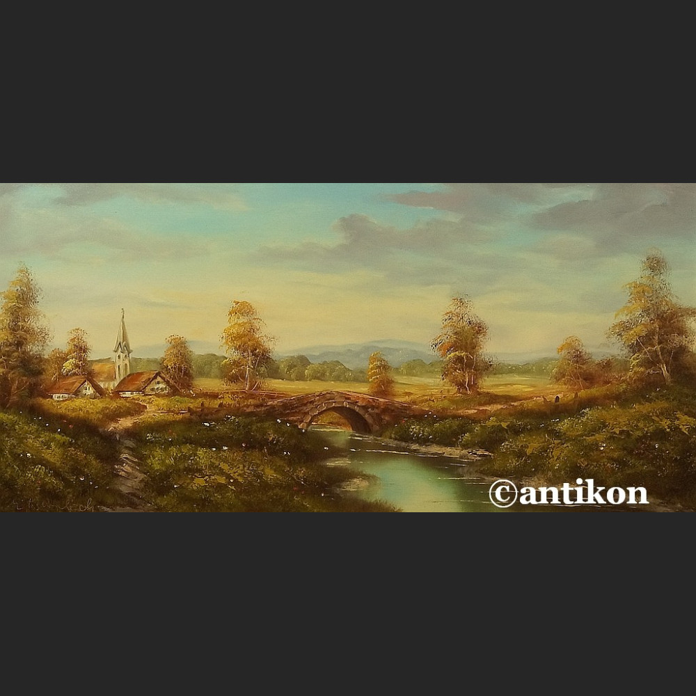 Malarstwo aukcyjne wspaniały pejzaż z mostkiem 