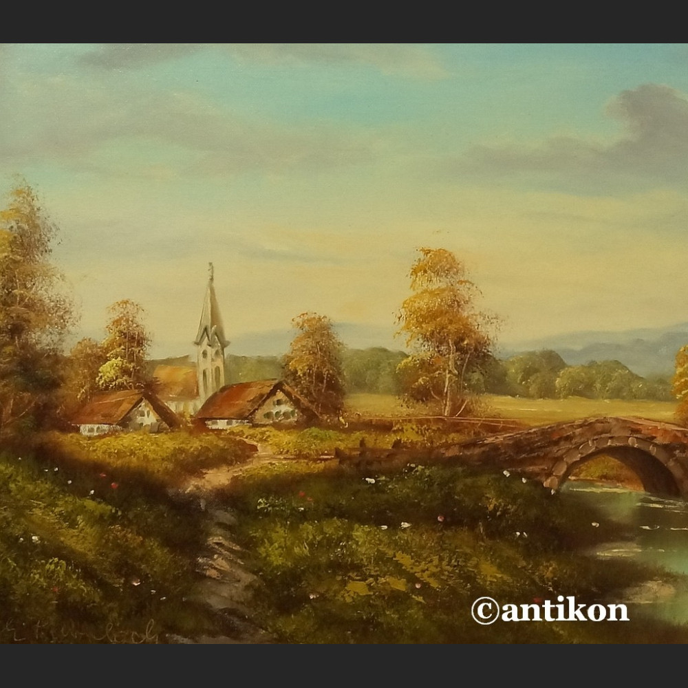 Malarstwo aukcyjne wspaniały pejzaż z mostkiem 