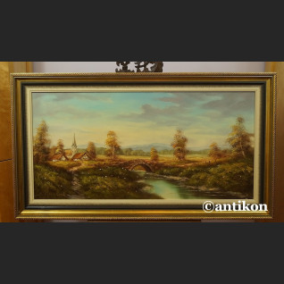 Malarstwo aukcyjne wspaniały pejzaż z mostkiem 