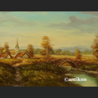 Malarstwo aukcyjne wspaniały pejzaż z mostkiem 